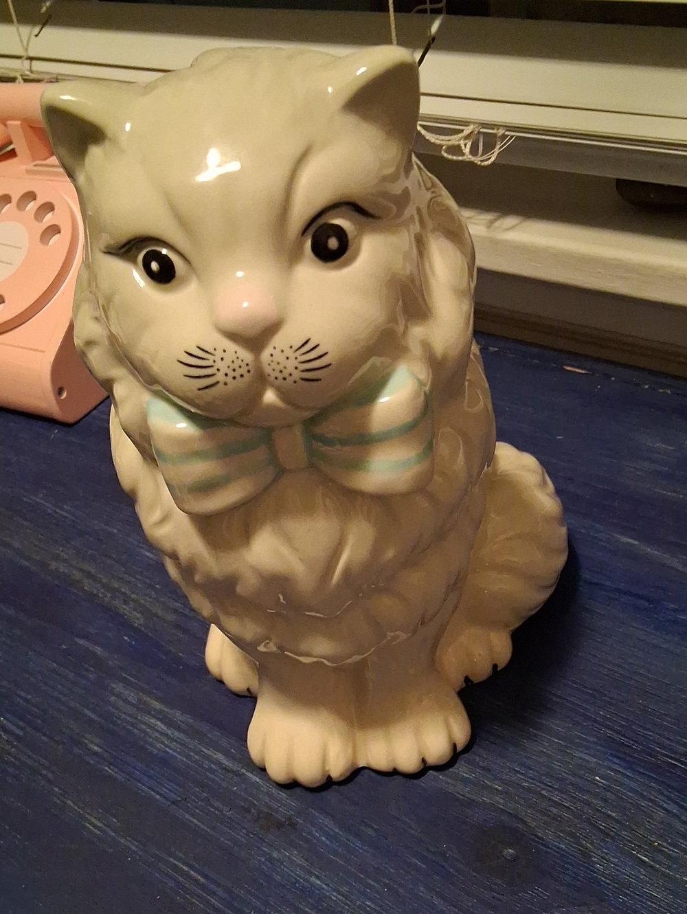 Ceramic White Cat Planter with Pastel Bow